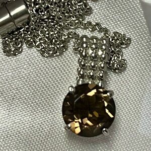 Elegant Silver and Brown Pendant Necklace, Brazilian Smoky Quartz